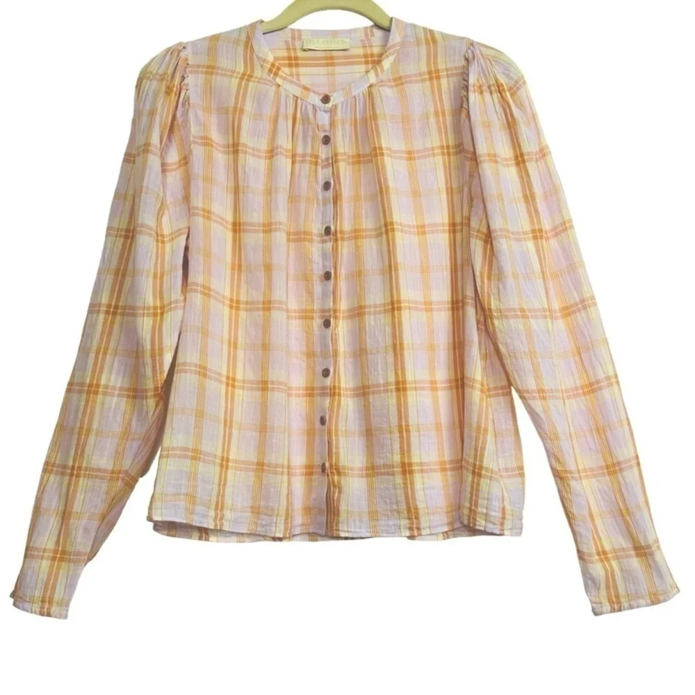 Ulla Johnson Nour Blouse Plaid Lilac Cotton Puff Sleeve Top 6